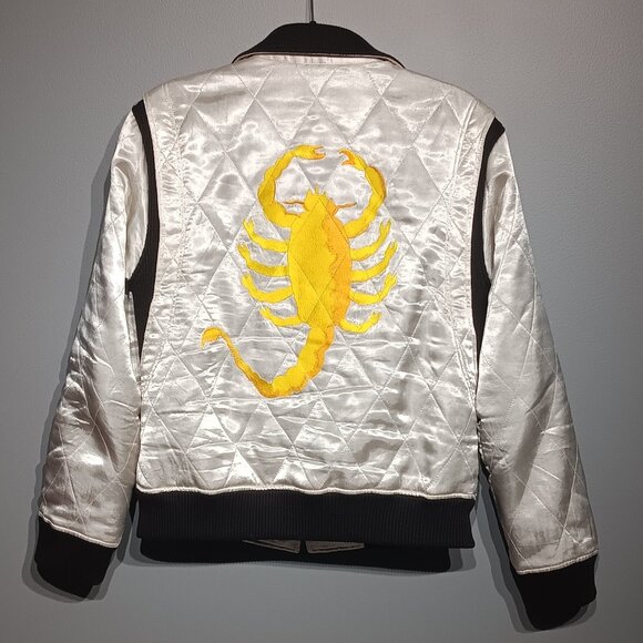 Magnoli Clothiers Custom Made Embroidered Scorpion Satin Drive Bomber Jacket - Picture 1 of 8